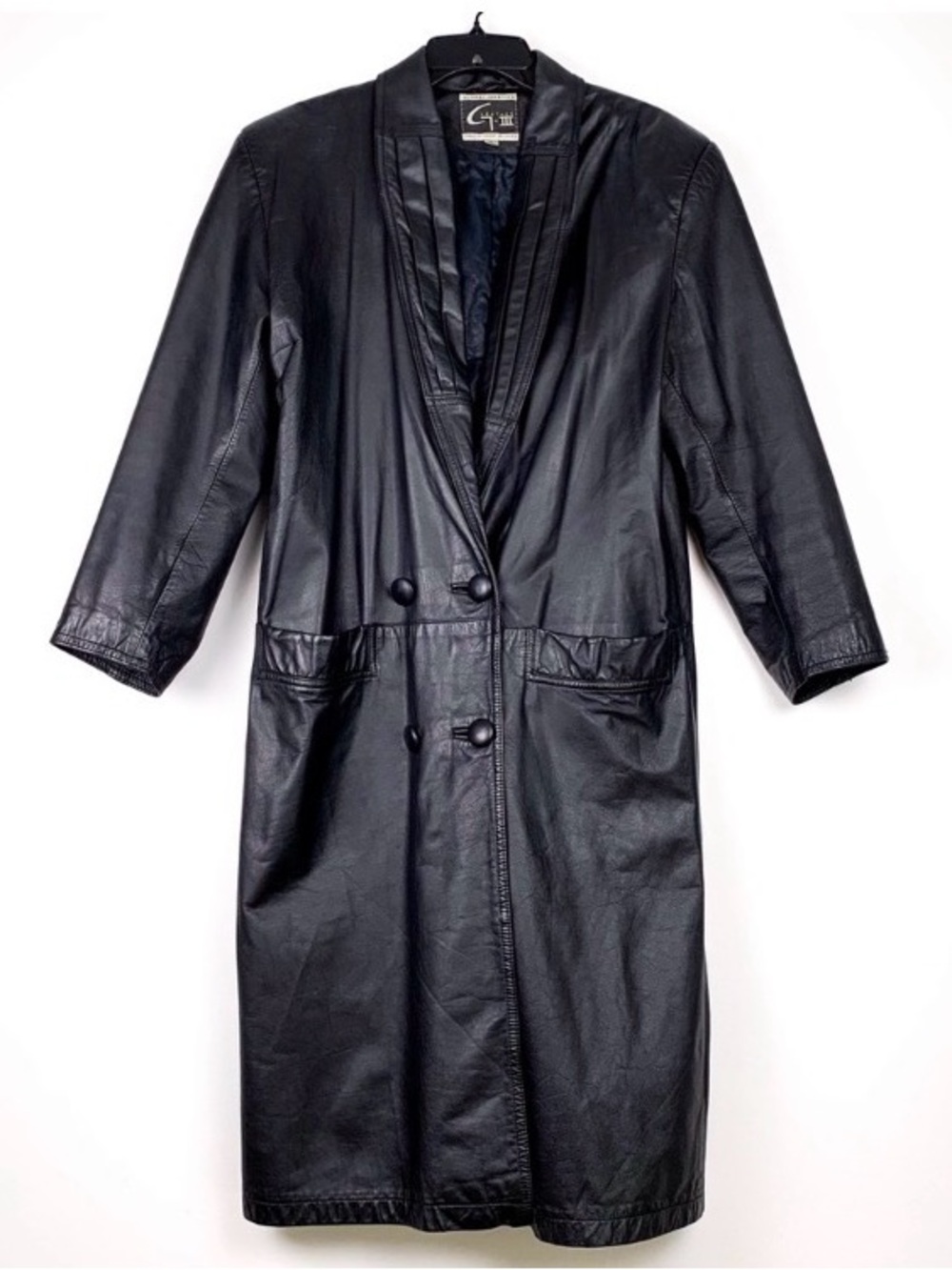 Vintage leather trench coat by G-III by Global Identity long black coat small - Picture 2 of 11